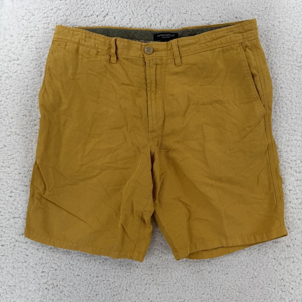 Banana Republic Shorts Mens 34 Yellow Linen Aiden Chino 9 Inseam Casual Summer